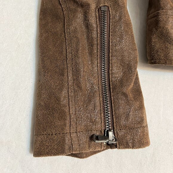 Levi’s Brown Genuine Leather Jacket Men’s L Cafe Racer Distressed Moto Zip Coat - Picture 9 of 11